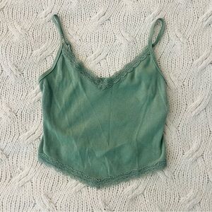 Hollister Green Lace Trim Crop Tank Top